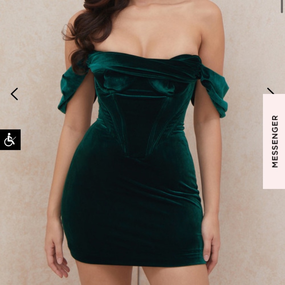 House of cb emerald green velvet dress like new!